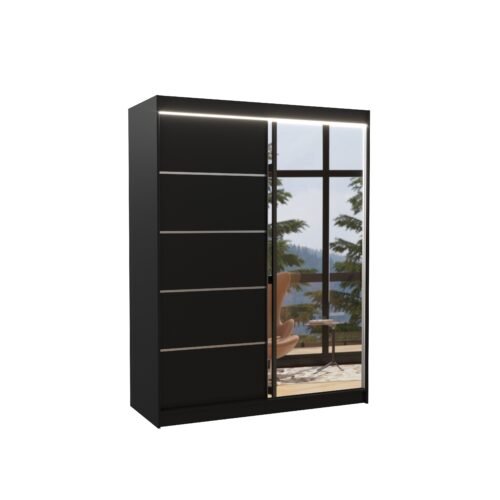 Sliding wardrobe with mirror and LED lighting LIMBO 150 black ADRK