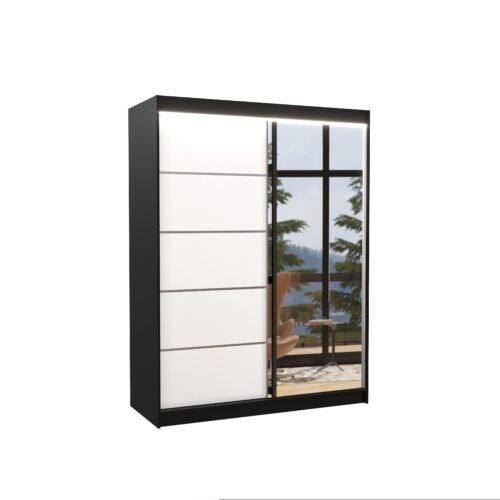 Sliding wardrobe with mirror and LED lighting LIMBO 150 black/white ADRK