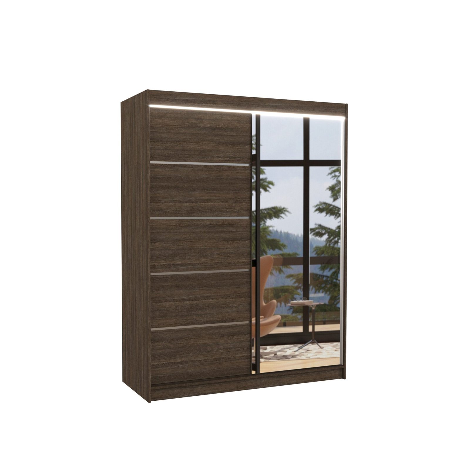 Sliding wardrobe with mirror and LED lighting LIMBO 150 chocolate color ADRK