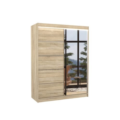 Sliding wardrobe with mirror and LED lighting LIMBO 150 Sonoma ADRK
