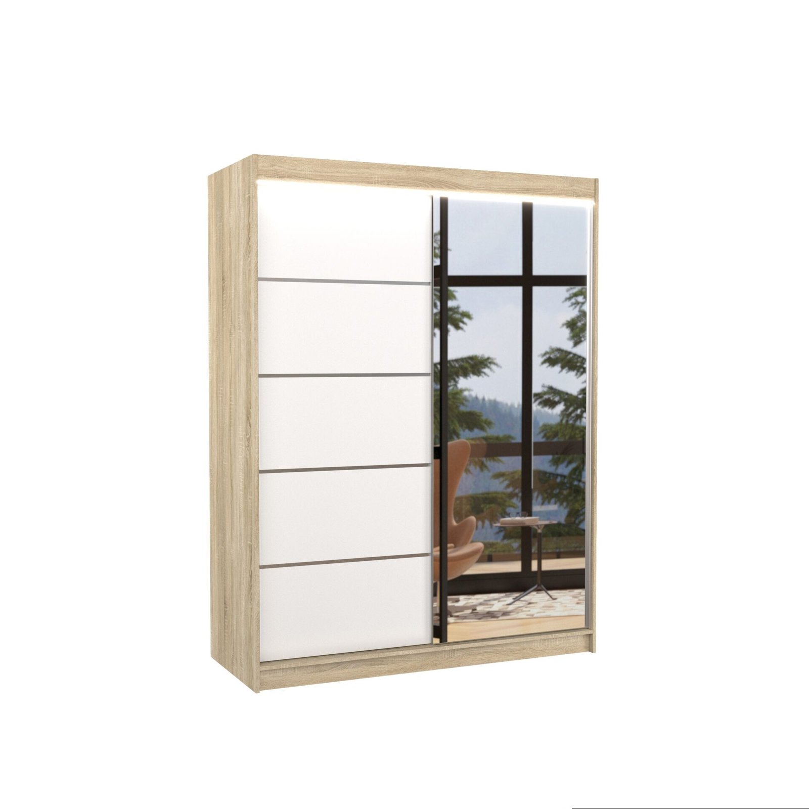 Sliding wardrobe with mirror and LED lighting LIMBO 150 Sonoma/White ADRK