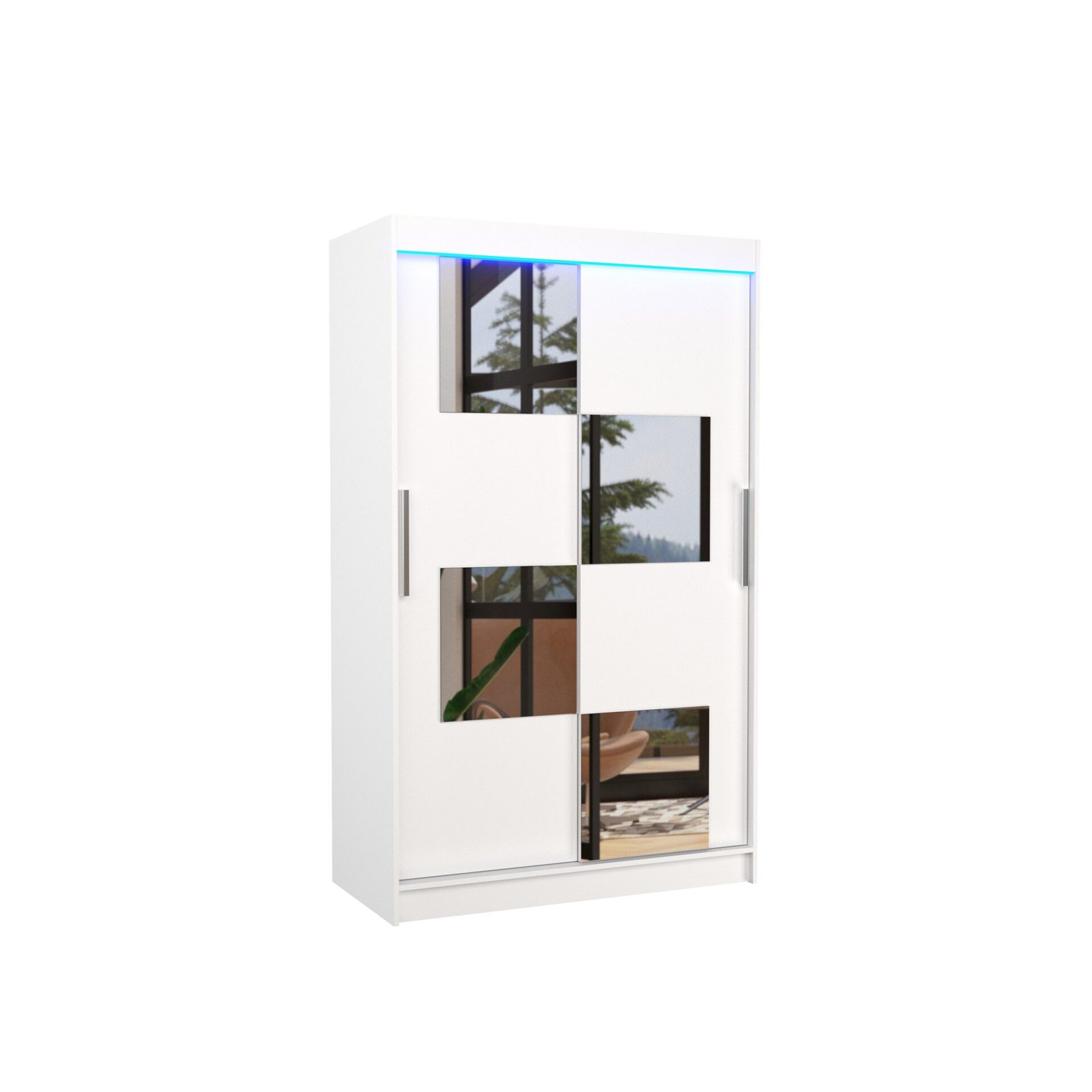 Sliding wardrobe with mirror and LED lighting LUGANO 120 white ADRK
