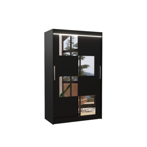 Sliding wardrobe with mirror and LED lighting LUGANO 120 black ADRK
