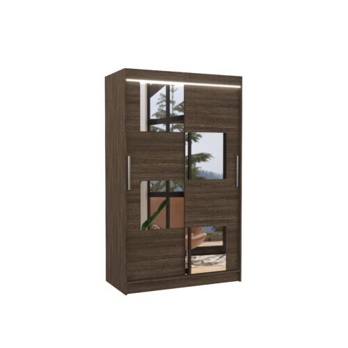 Sliding wardrobe with mirror and LED lighting LUGANO 120 chocolate color ADRK