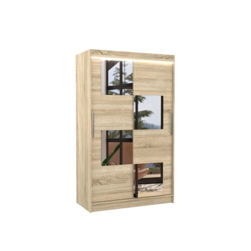Sliding wardrobe with mirror and LED lighting LUGANO 120 Sonoma ADRK