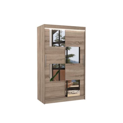 Sliding wardrobe with mirror and LED lighting LUGANO 120 Truffle ADRK