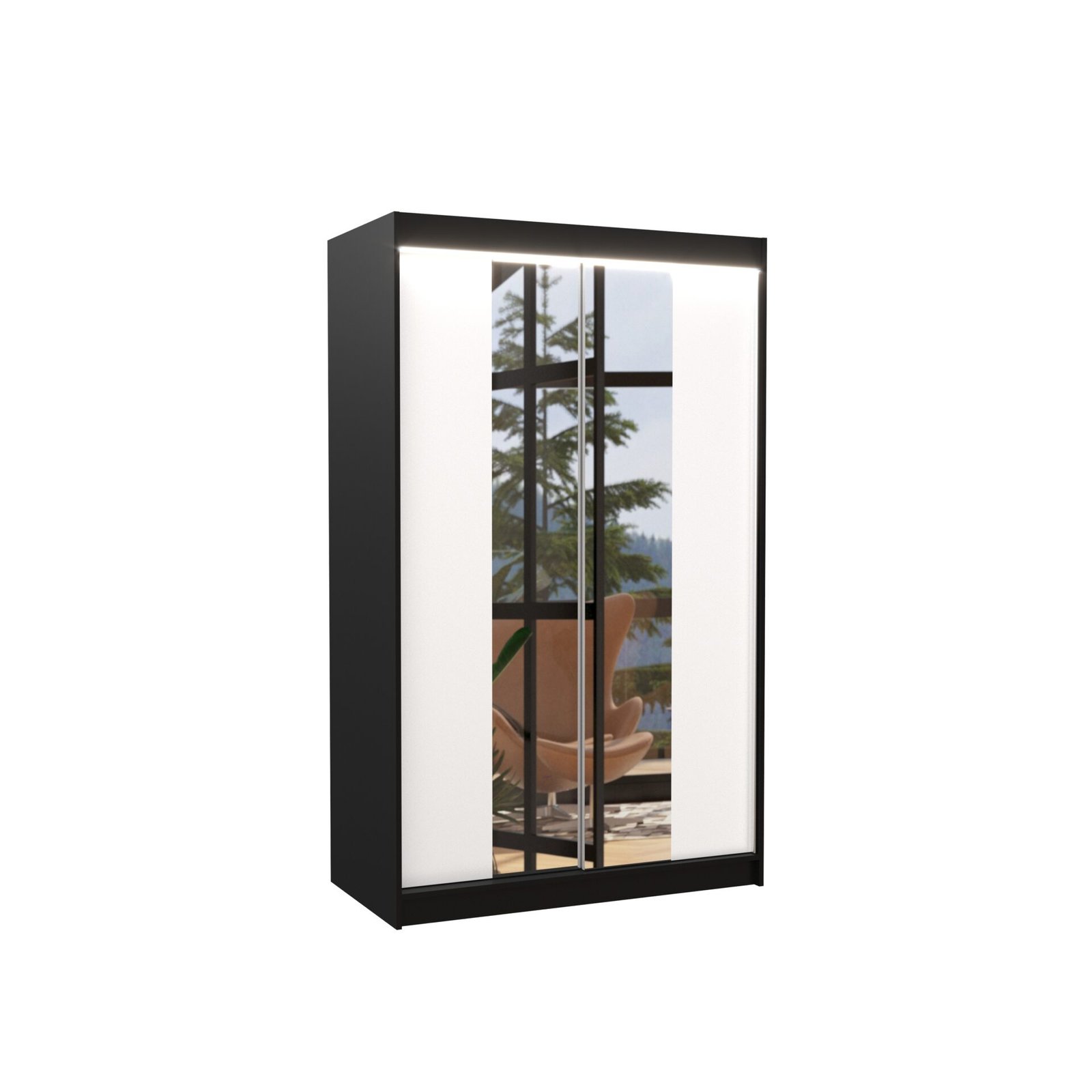 Sliding wardrobe with mirror and LED lighting MARVIN 120 black/white ADRK