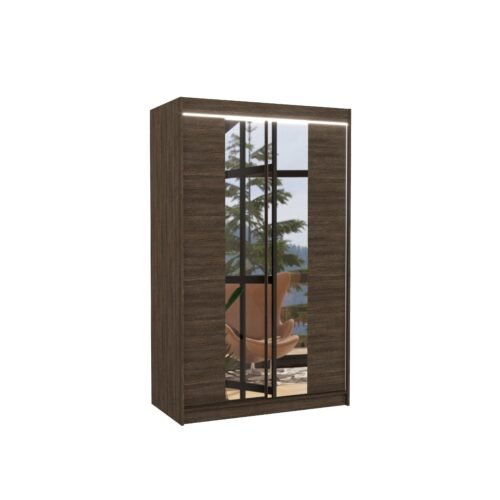 Sliding wardrobe with mirror and LED lighting MARVIN 120 Chocolate ADRK