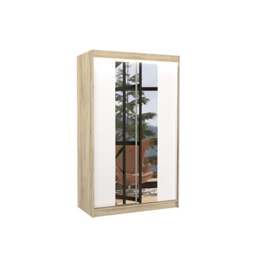 Sliding wardrobe with mirror and LED lighting MARVIN 120 Sonoma/White ADRK