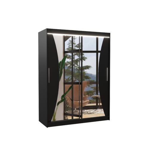 Sliding wardrobe with mirror and LED lighting MAX 150 black ADRK