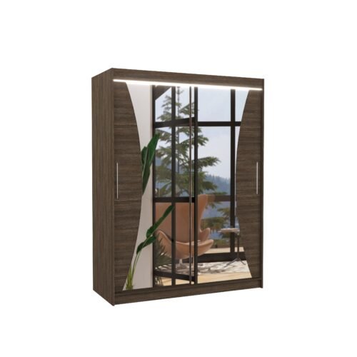Sliding wardrobe with mirror and LED lighting MAX 150 Chocolate ADRK
