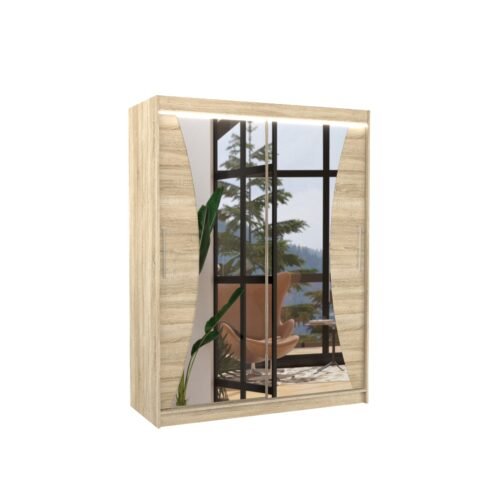 Sliding wardrobe with mirror and LED lighting MAX 150 Sonoma ADRK