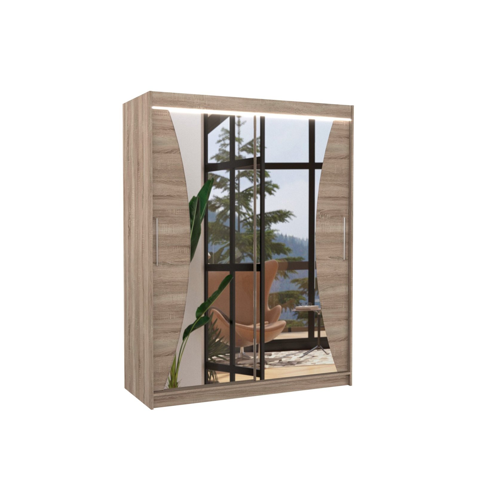Sliding wardrobe with mirror and LED lighting MAX 150 ADRK Truffle