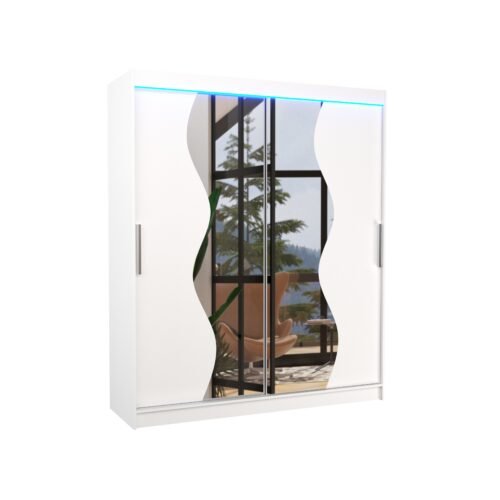Sliding wardrobe with mirror and LED lighting MEDISON 180 white ADRK