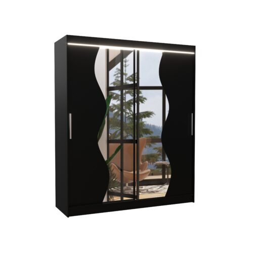 Sliding wardrobe with mirror and LED lighting MEDISON 180 black ADRK