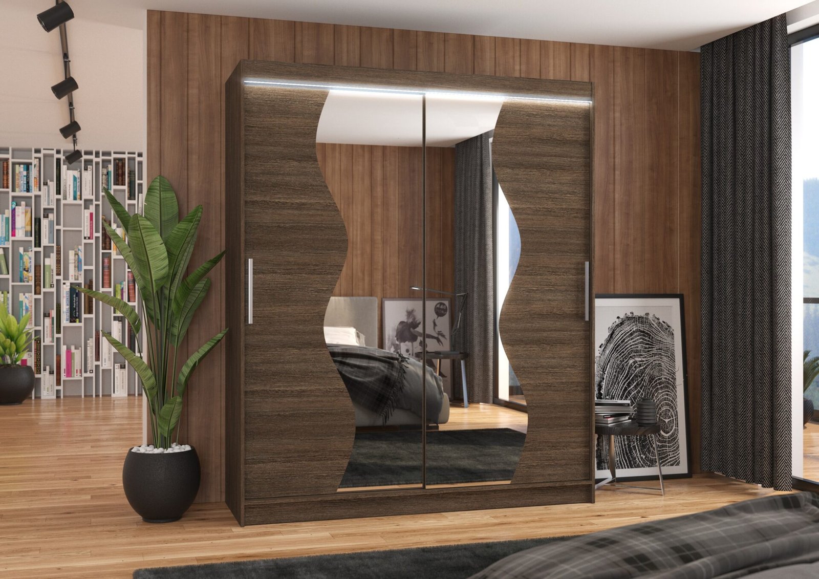 Sliding wardrobe with mirror and LED lighting MEDISON 180 Chocolate ADRK - Image 2