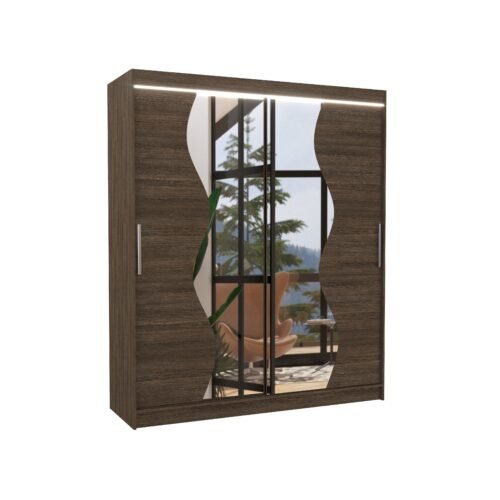 Sliding wardrobe with mirror and LED lighting MEDISON 180 Chocolate ADRK