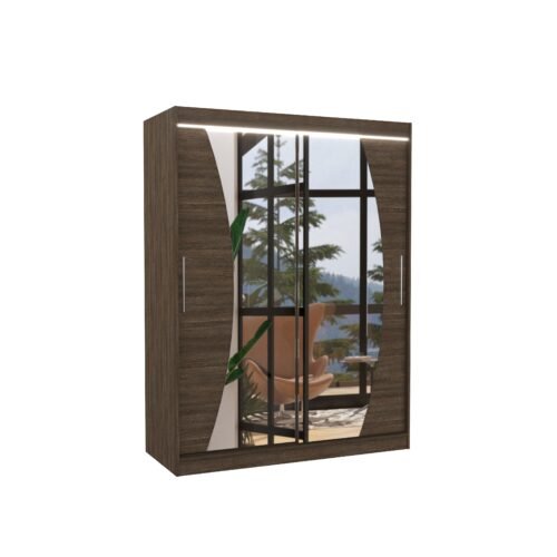 Sliding wardrobe with mirror and LED lighting MODESTO 150 Chocolate ADRK