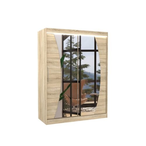 Sliding wardrobe with mirror and LED lighting MODESTO 150 Sonoma ADRK