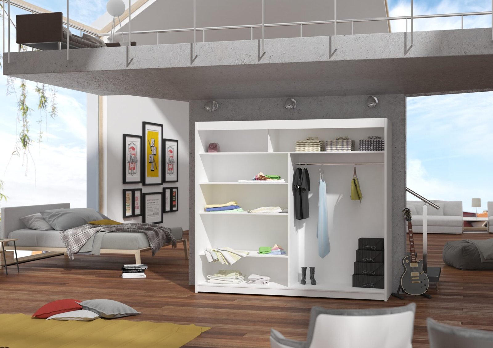 Sliding wardrobe with mirror and LED lighting MORGAN 180 white ADRK - Image 3