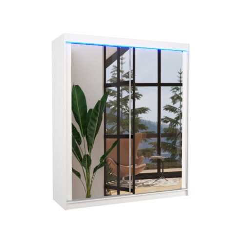 Sliding wardrobe with mirror and LED lighting MORGAN 180 white ADRK