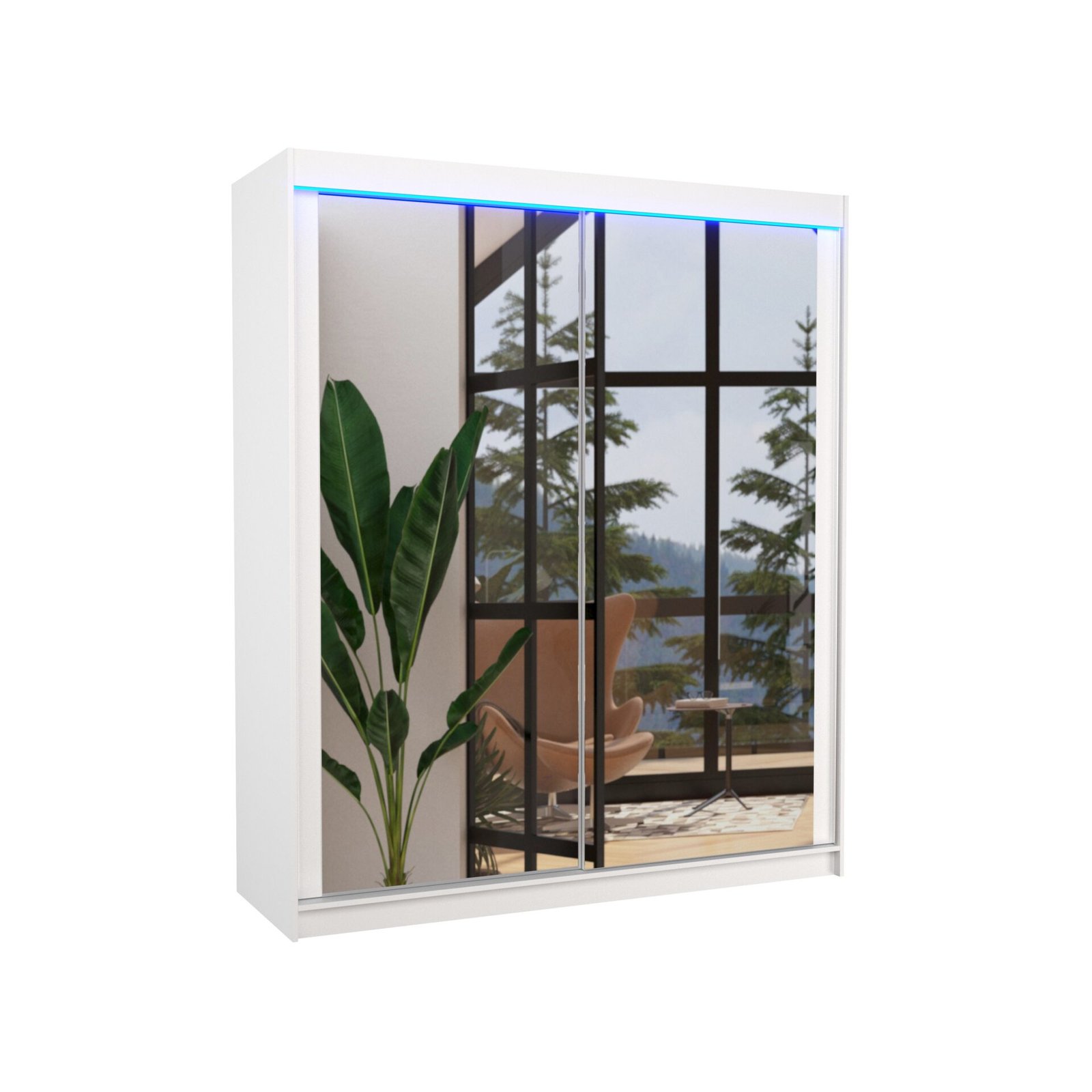 Sliding wardrobe with mirror and LED lighting MORGAN 180 white ADRK