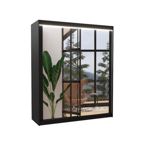 Sliding wardrobe with mirror and LED lighting MORGAN 180 black ADRK