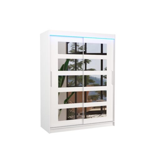 Sliding wardrobe with mirror and LED lighting MURANI 150 white ADRK