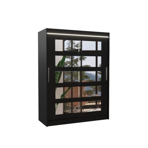Sliding wardrobe with mirror and LED lighting MURANI 150 black ADRK