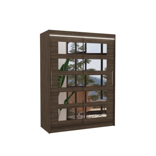 Sliding wardrobe with mirror and LED lighting MURANI 150 chocolate color ADRK