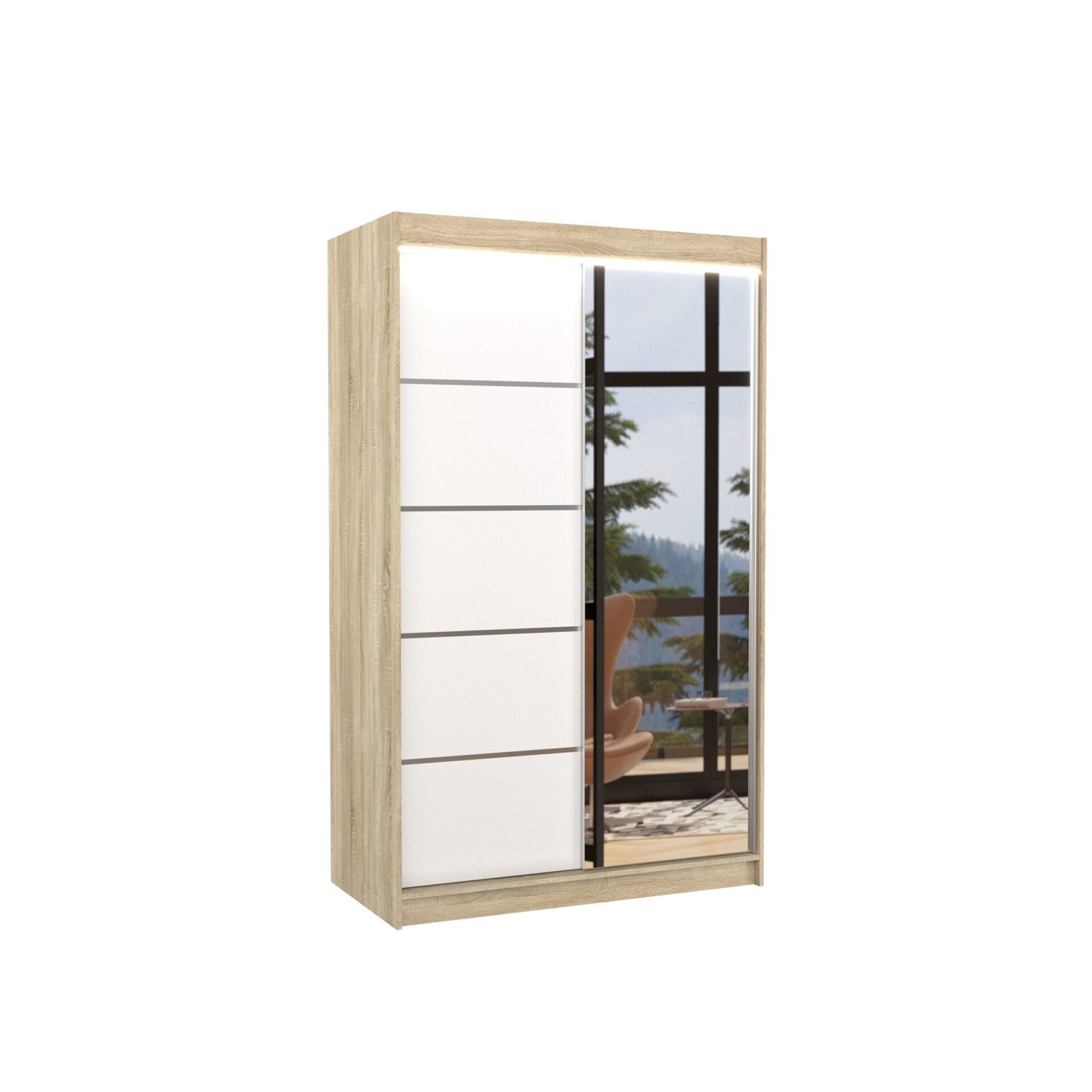Sliding wardrobe with mirror and LED lighting NICEA 120 Sonoma/White ADRK
