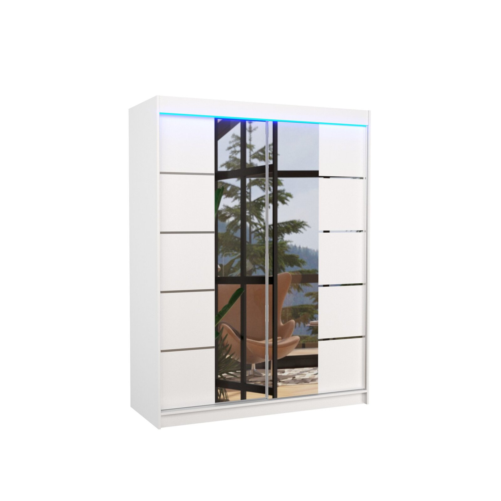 Sliding wardrobe with mirror and LED lighting NORDIC 150 white ADRK