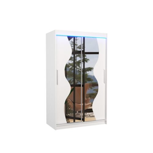 Sliding wardrobe with mirror and LED lighting OSWALD 120 white ADRK