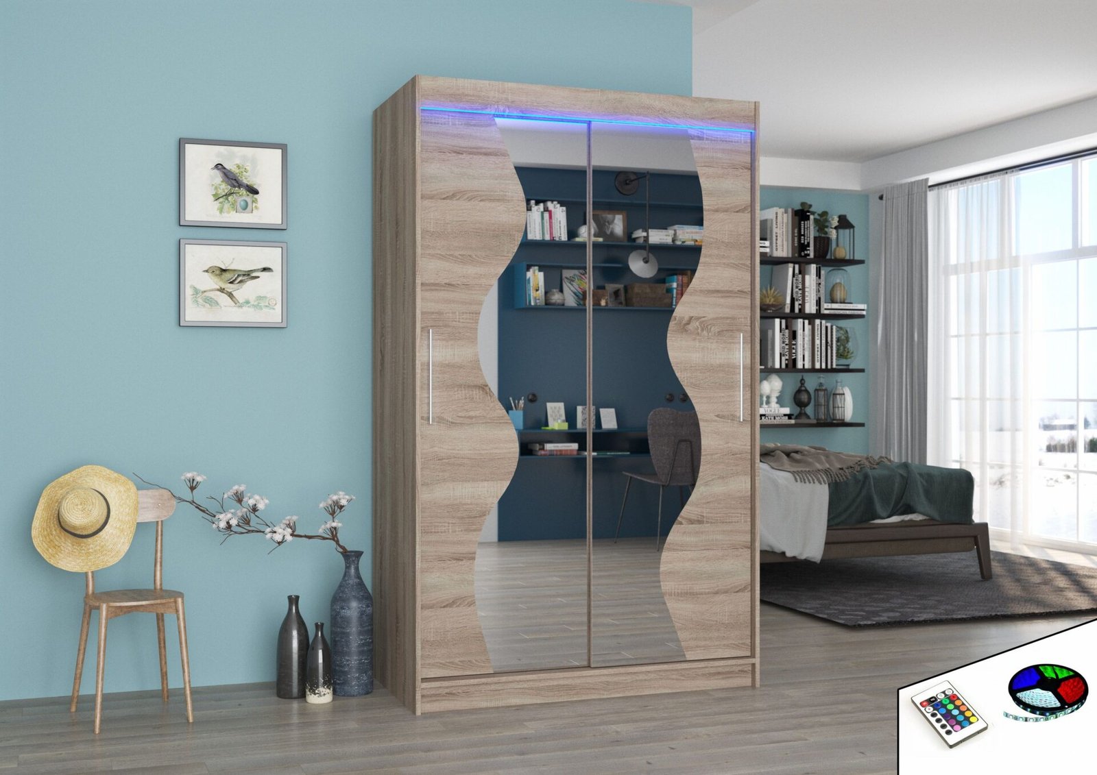OSWALD 120 Truffle ADRK sliding wardrobe with mirror and LED lighting - Image 2