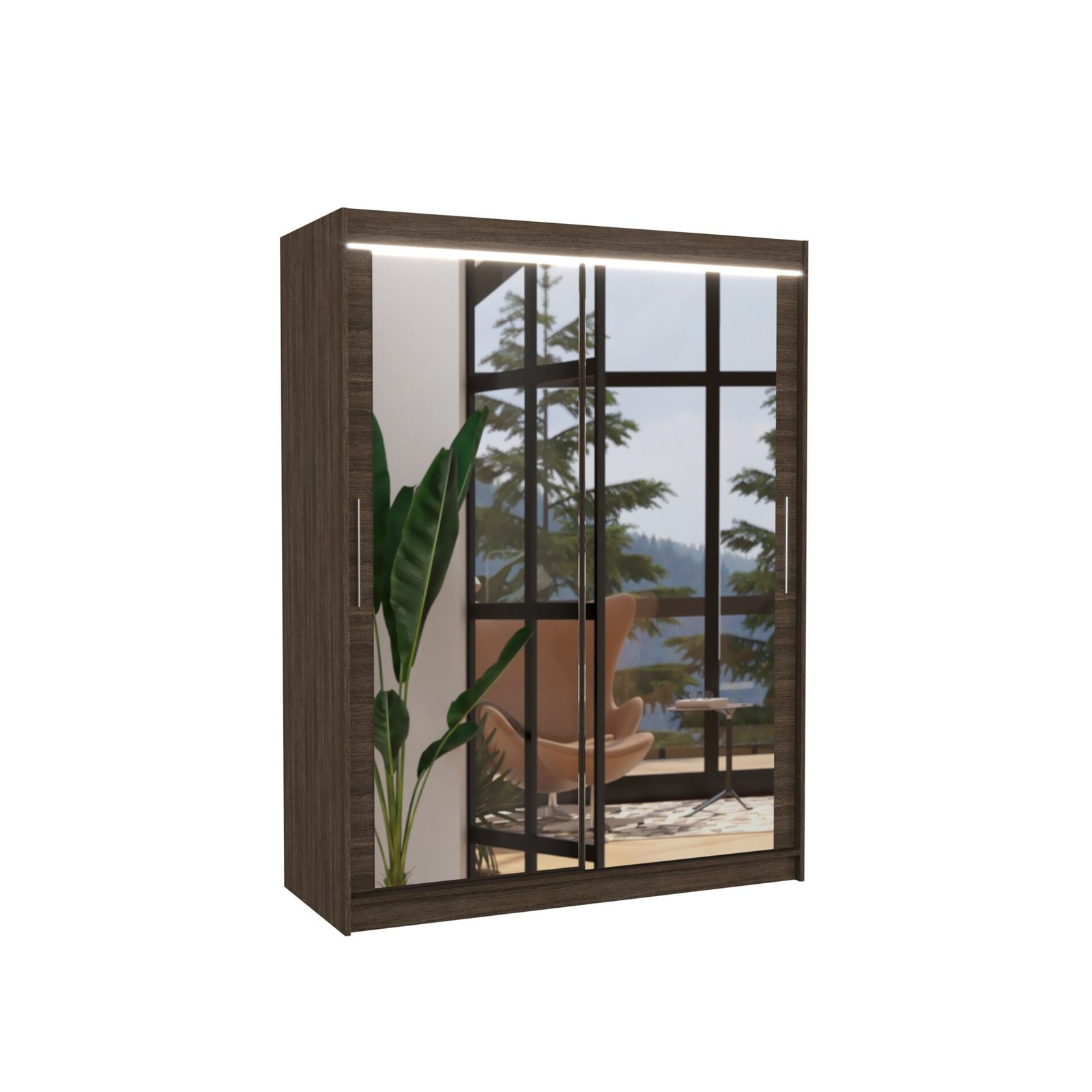 Sliding wardrobe with mirror and LED lighting PERMO 150 chocolate color ADRK