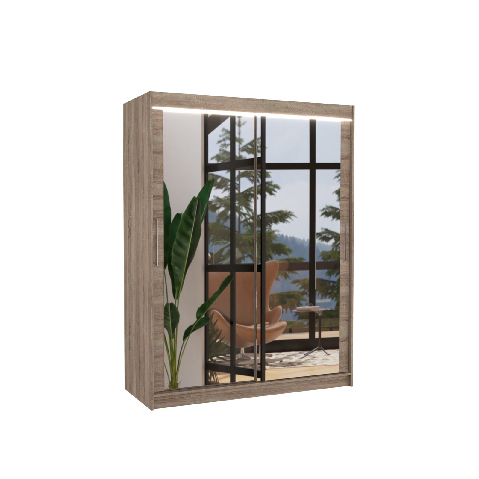 Sliding wardrobe with mirror and LED lighting PERMO 150 Truffle ADRK