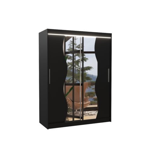 Sliding wardrobe with mirror and LED lighting RENZO 150 black ADRK