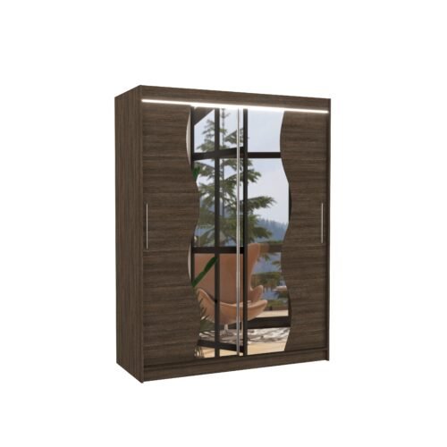 Sliding wardrobe with mirror and LED lighting RENZO 150 Chocolate ADRK