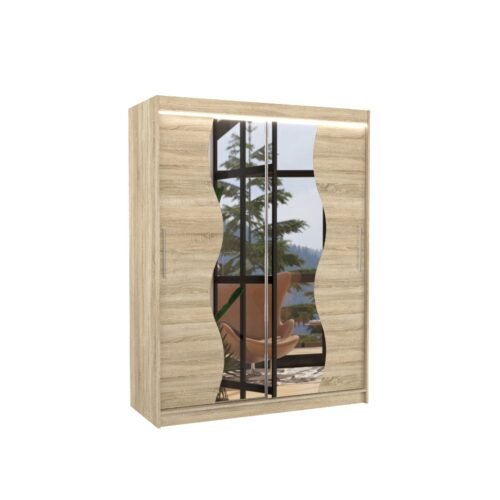 Sliding wardrobe with mirror and LED lighting RENZO 150 Sonoma ADRK