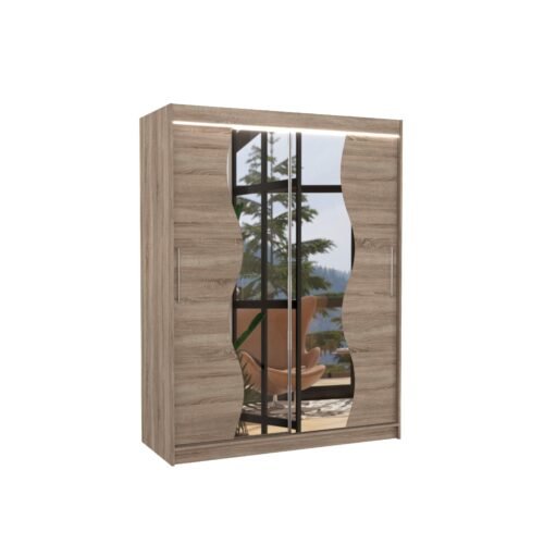 Sliding wardrobe with mirror and LED lighting RENZO 150 Truffle ADRK