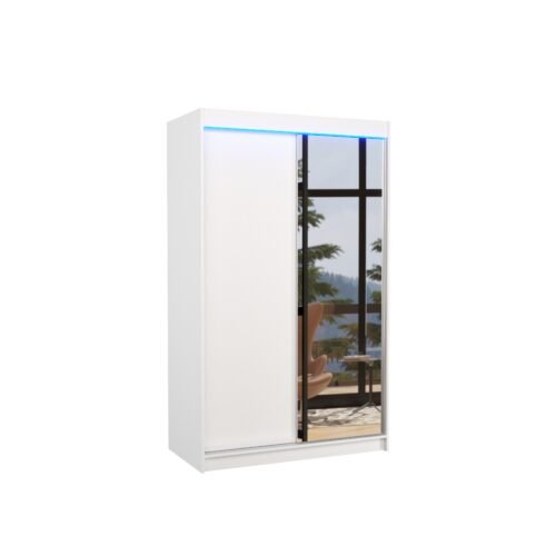 Sliding wardrobe with mirror and LED lighting REWENA 120 white ADRK