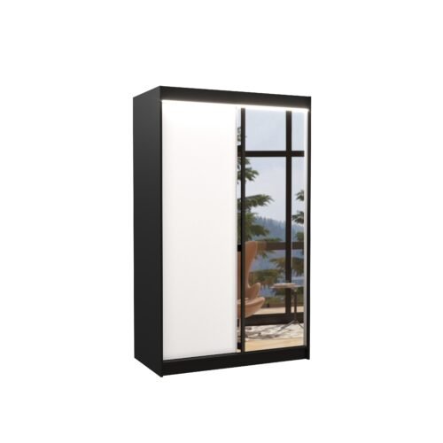 Sliding wardrobe with mirror and LED lighting REWENA 120 black/white ADRK