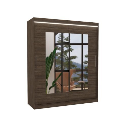 Sliding wardrobe with mirror and LED lighting ROSETTE 180 chocolate color ADRK