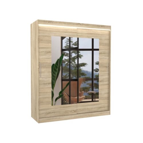 Sliding wardrobe with mirror and LED lighting ROSETTE 180 Sonoma ADRK