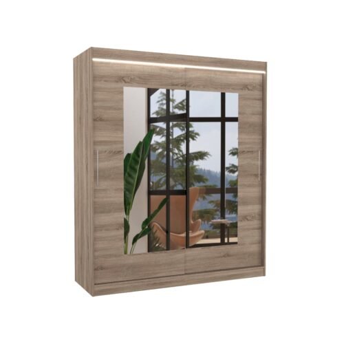 Sliding wardrobe with mirror and LED lighting ROSETTE 180 Truffle ADRK
