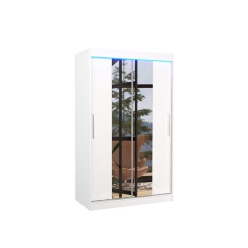Sliding wardrobe with mirror and LED lighting SANTOS 120 white ADRK
