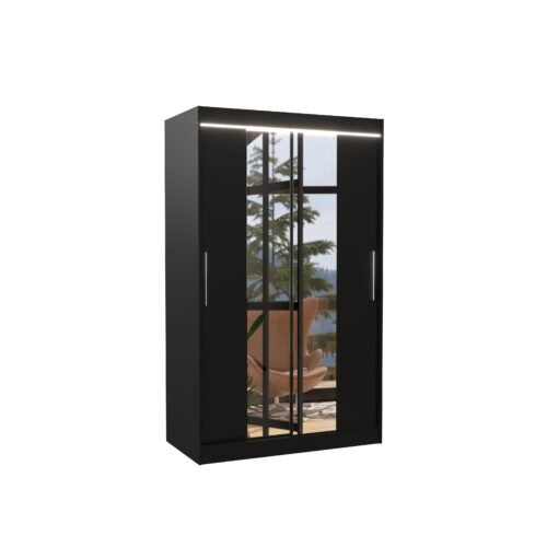 Sliding wardrobe with mirror and LED lighting SANTOS 120 black ADRK