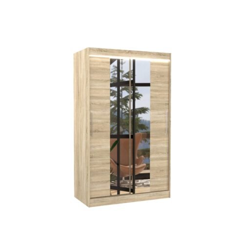 Sliding wardrobe with mirror and LED lighting SANTOS 120 Sonoma ADRK