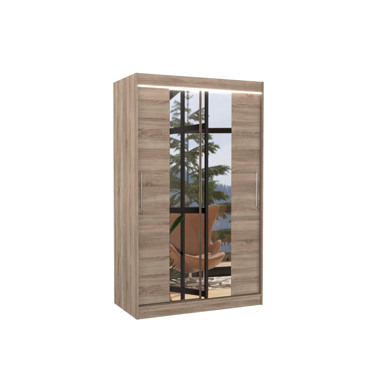 Sliding wardrobe with mirror and LED lighting SANTOS 120 Truffle ADRK