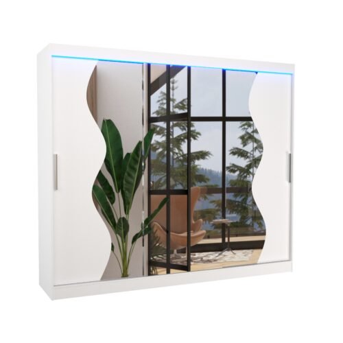 Sliding wardrobe with mirror and LED lighting SHARON 250 white ADRK